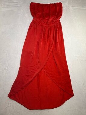 Strapless Red Maxi Dress high low and lined